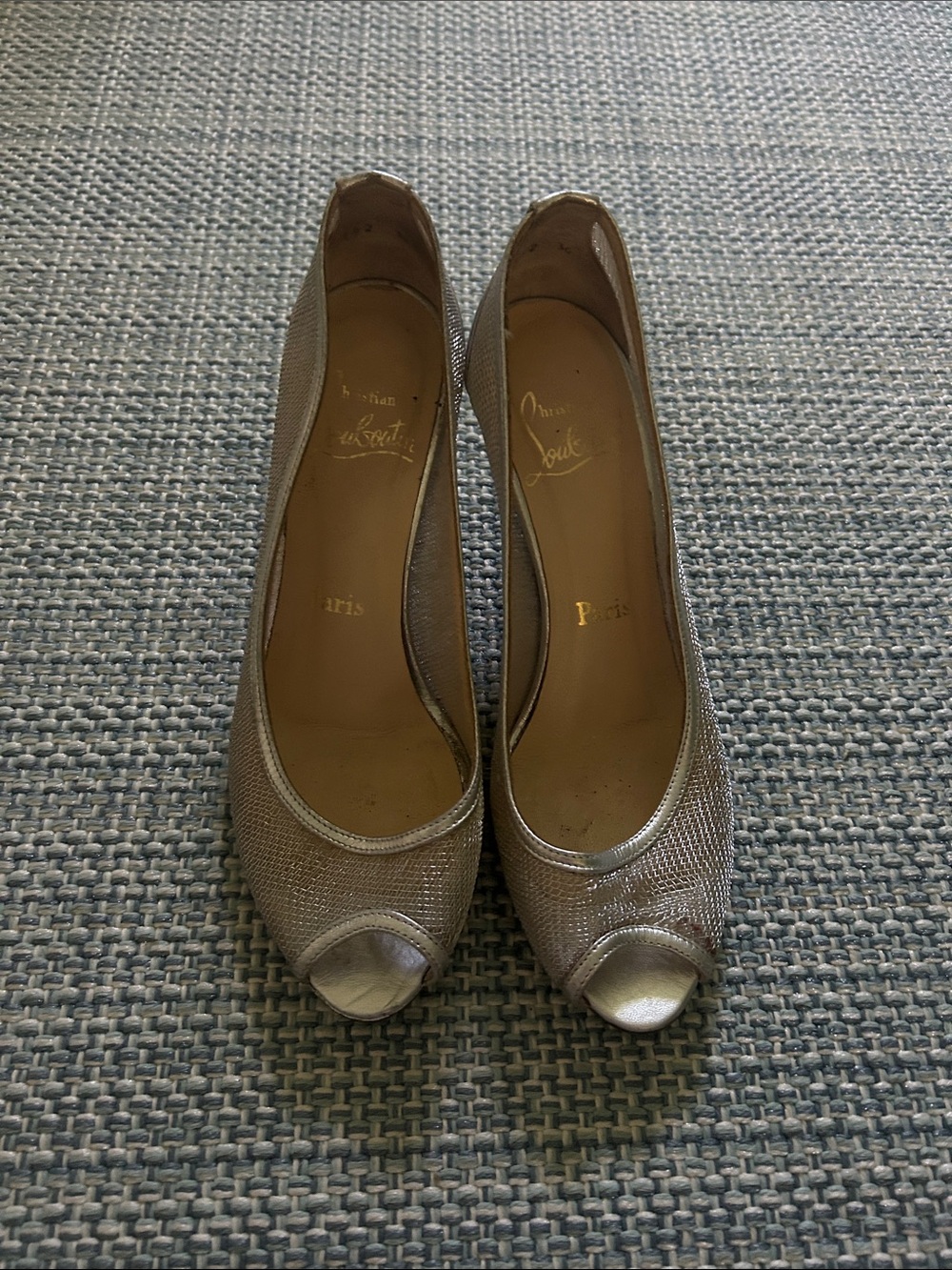 Christian Louboutin Metallic Open-Toe Pumps - Silver/Gray